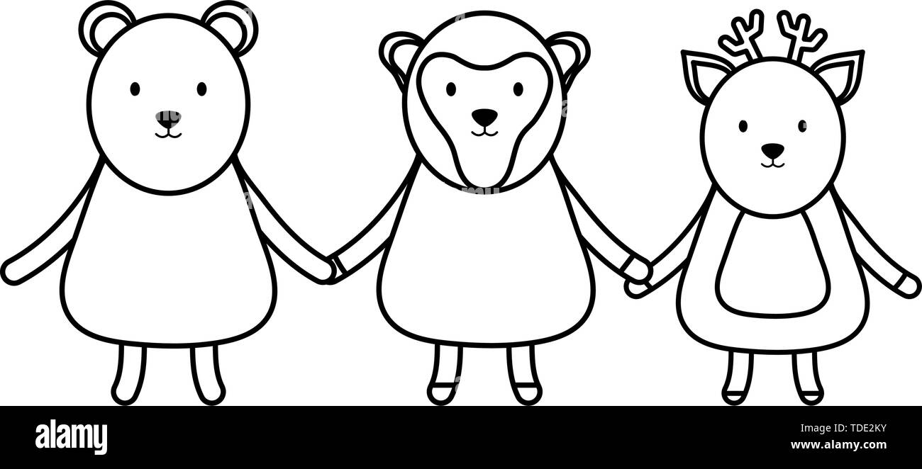 cute group animals childish characters vector illustration design Stock