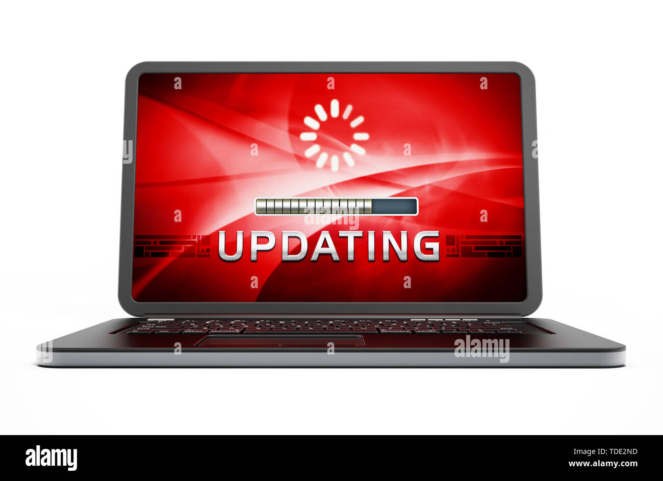 Laptop computer with software update screen. 3D illustration. Stock Photo