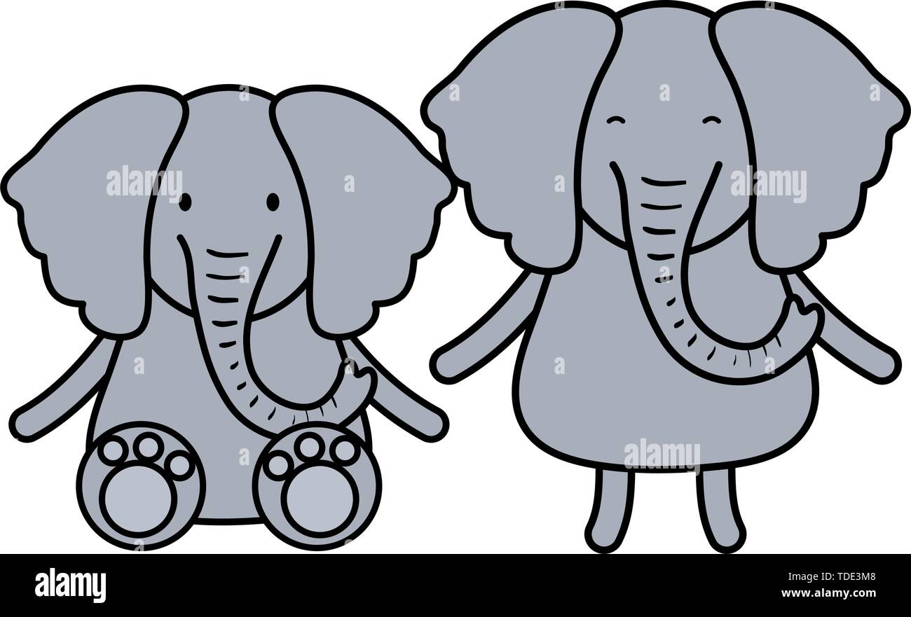 cute elephants couple childish characters vector illustration design ...
