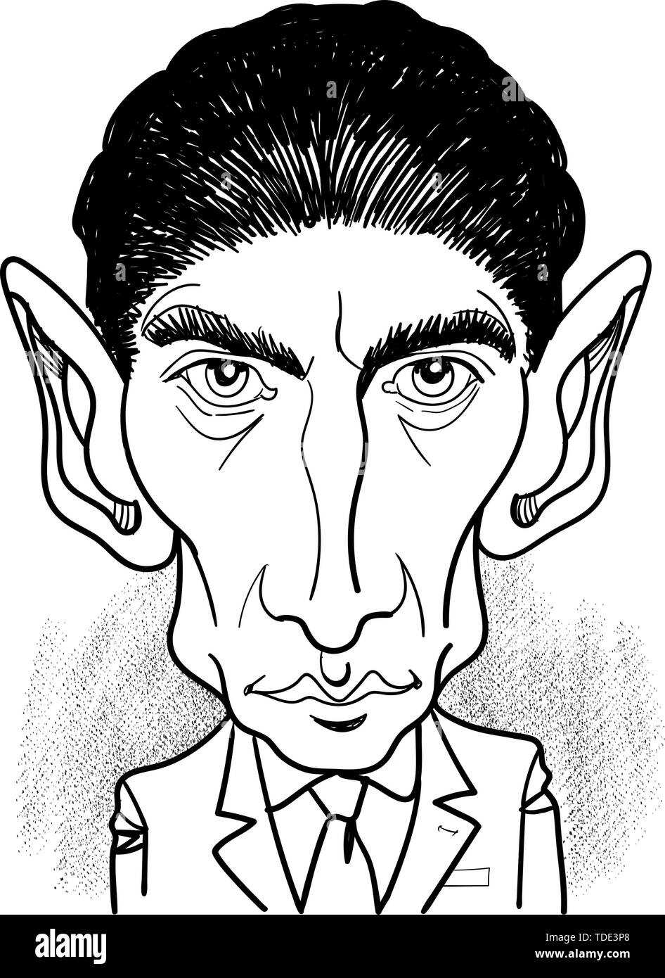 Franz Kafka line art portrait. He was a German-speaking Bohemian Jewish novelist and short story writer. Vector Stock Vector