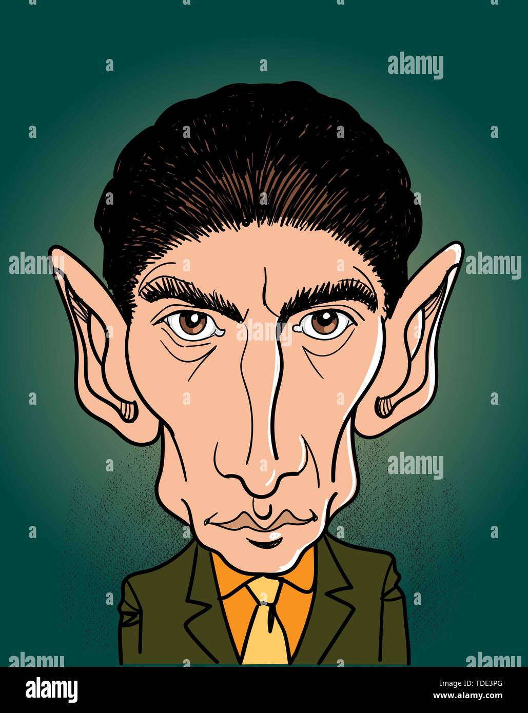 Franz Kafka cartoon portrait. He was a German-speaking Bohemian Jewish novelist and short story writer. Vector Stock Vector