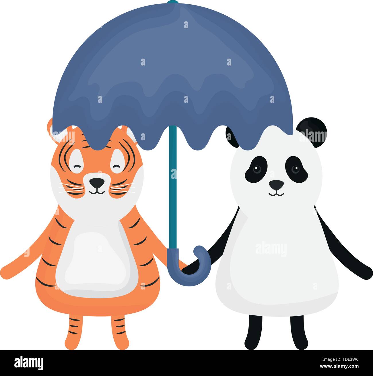 cute tiger and bear panda with umbrella childish characters vector ...