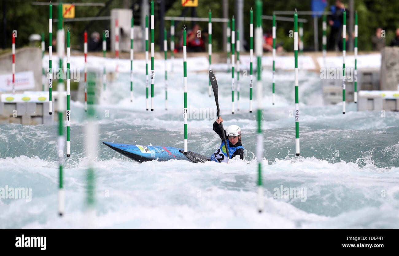 Poland's Klaudia Zwolinska during day two of the Canoe Slalom World Cup at Lee Valley White Water Centre, London. Stock Photo