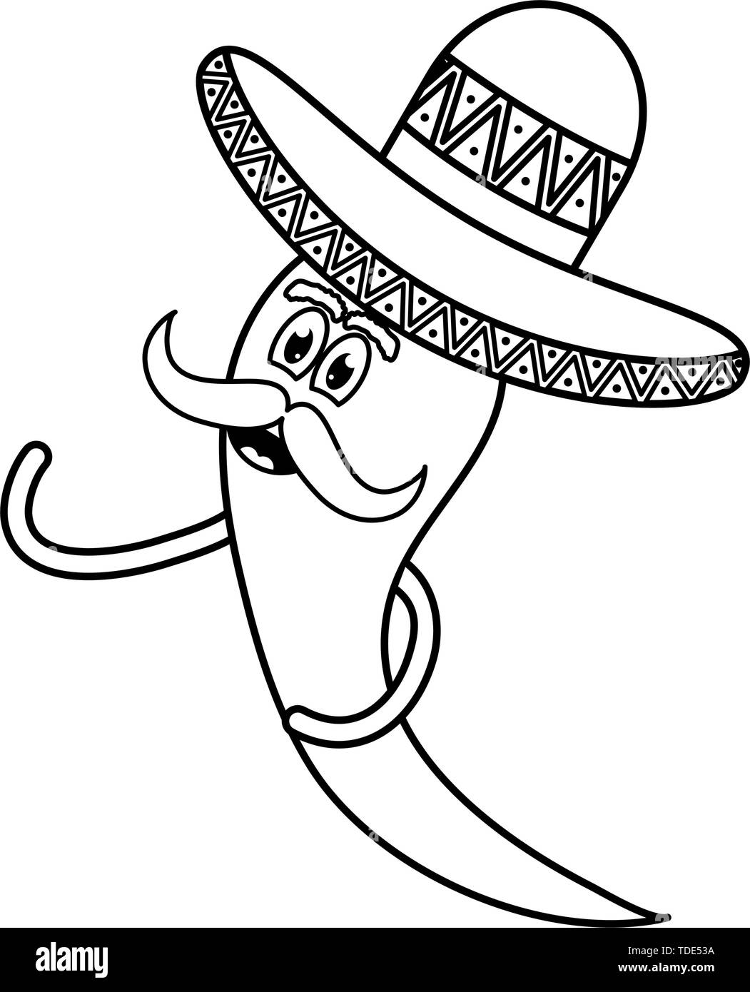 chilli pepper with mexican hat comic character vector illustration ...