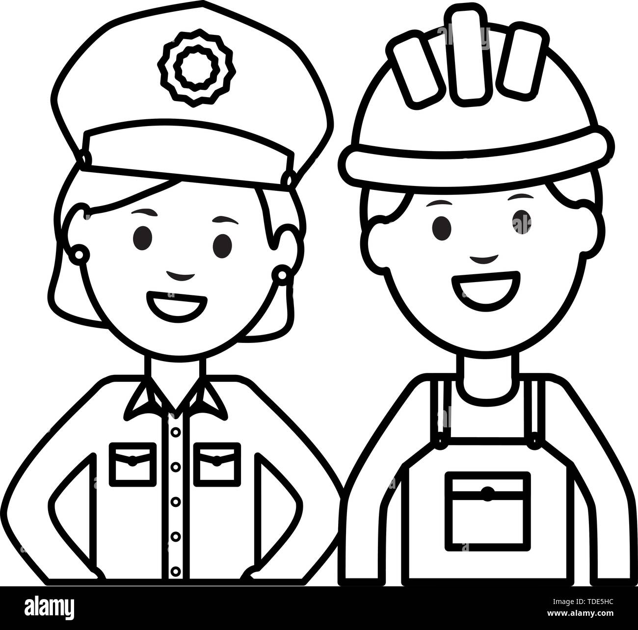 female police officer with builder vector illustration design Stock Vector