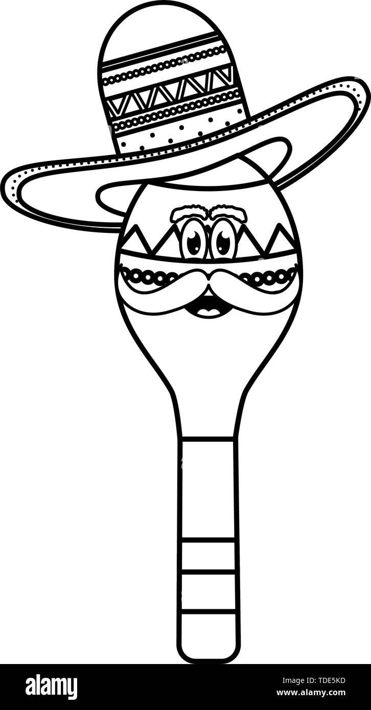mexican maraca with mustache and hat character vector illustration ...
