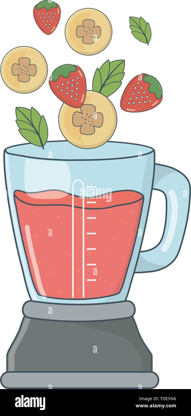 delicious healthy fruits mix smoothie inside blender cartoon vector