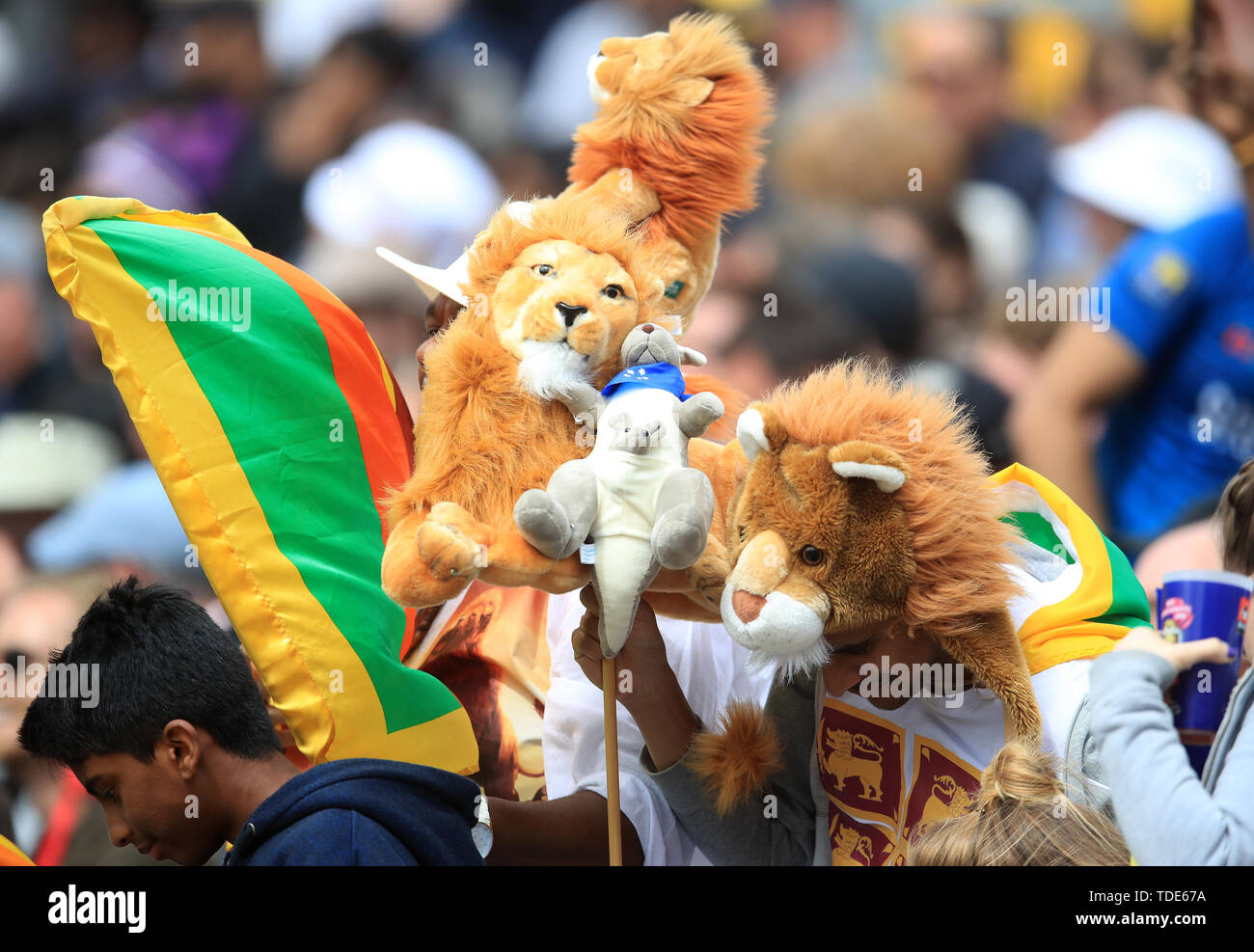 Sri Lanka fans in the stands during the ICC Cricket World Cup group stage match at The Oval, London. Stock Photo