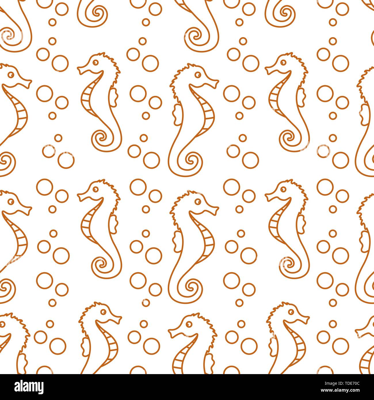 Vector seamless pattern with sea horses and bubbles. Marine background ...