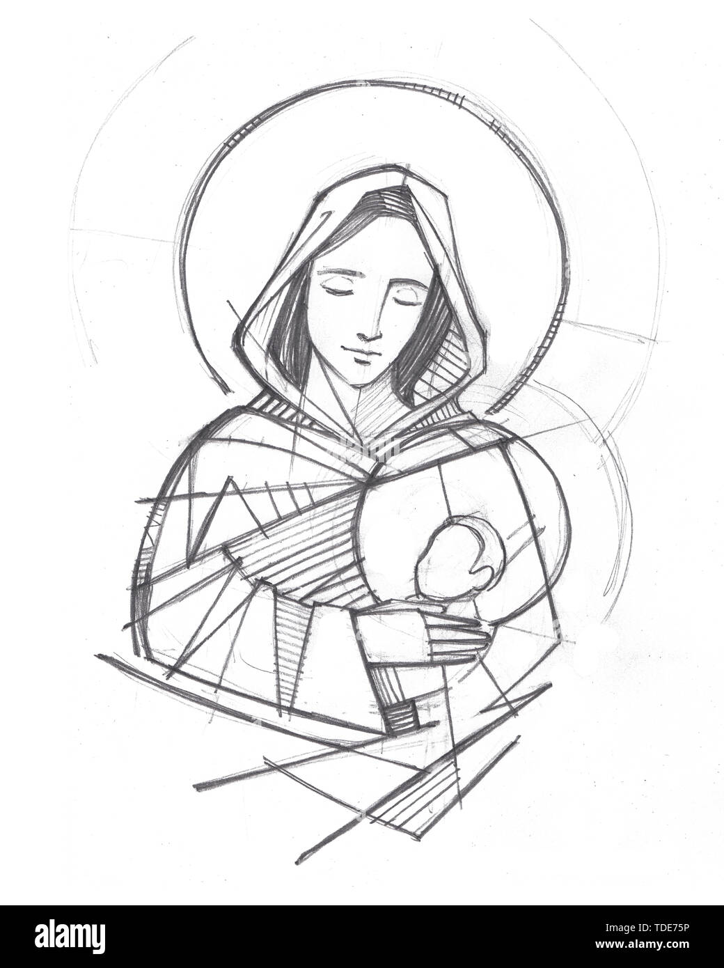 Hand Drawn Illustration Or Drawing Of Virgin Mary And Baby Jesus Stock Photo Alamy
