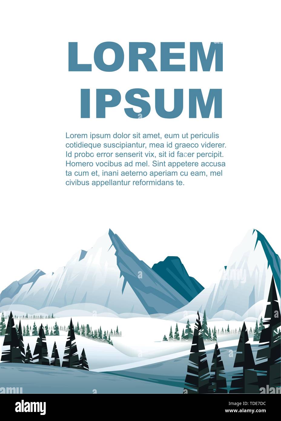 High mountains in winter with evergreen coniferous forest flat vector ...