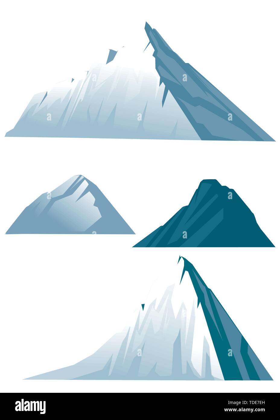 Set of four high mountains in winter flat vector illustration isolated ...