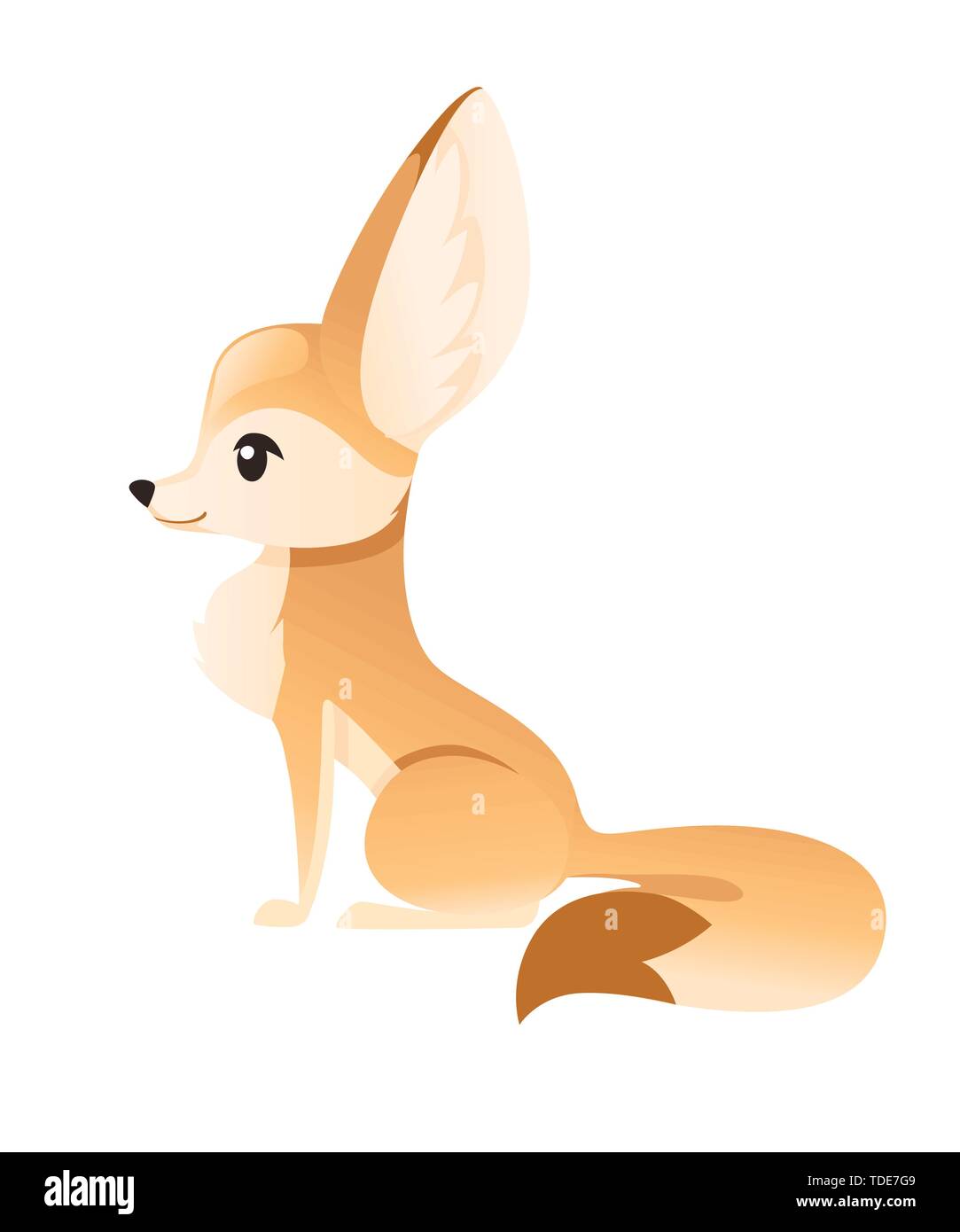 Cute fennec fox sit on floor flat vector illustration cartoon animal design white background side view. Stock Vector