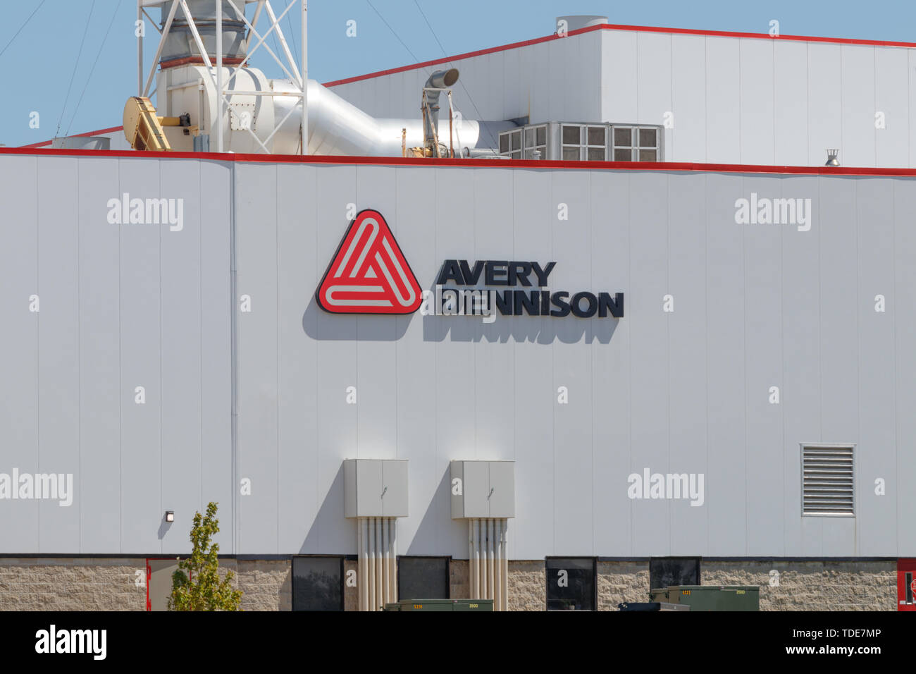 Greenfield Circa June 2019 Avery Dennison manufacturing plant. Avery