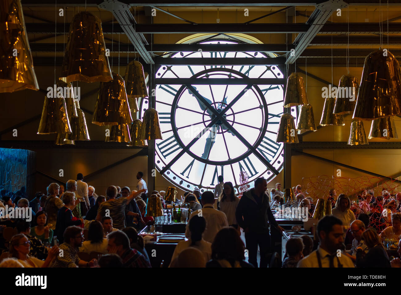 Paris, France, 15 My 2019 A huge Clock in restaurant of the Museum