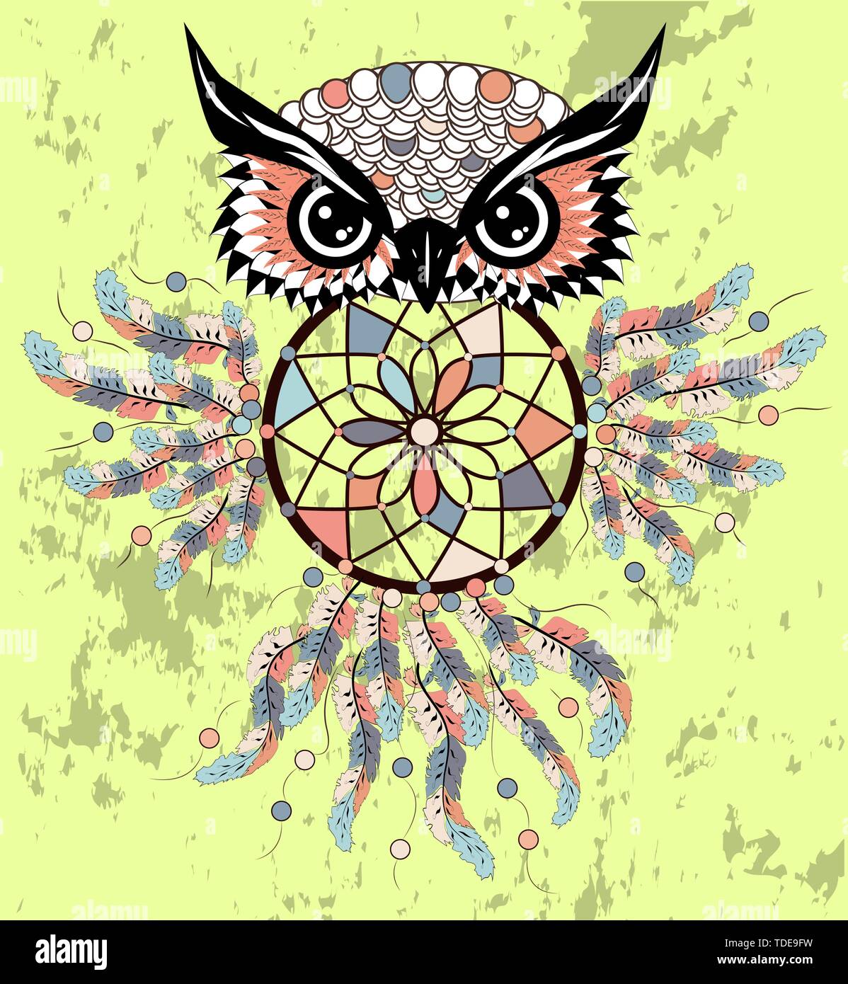 Dreamcatcher owl boho style cartoon character abstract bohemian object ...