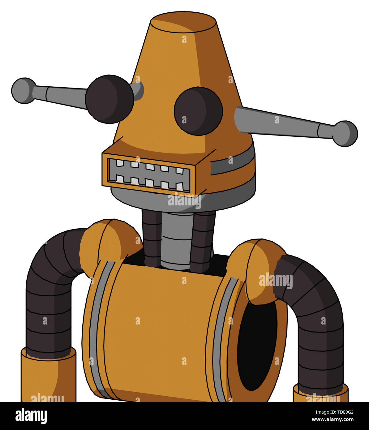 Portrait style peach droid with cone head and square mouth and two eyes