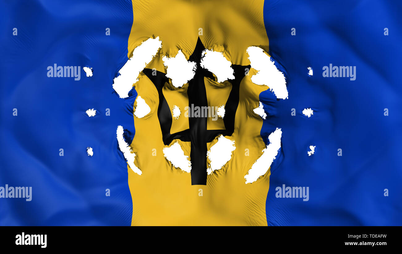 Barbados flag with a small holes Stock Photo - Alamy
