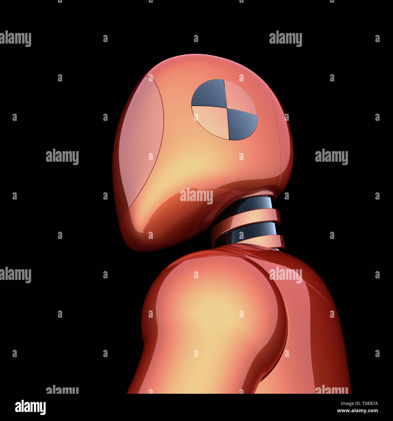 Robot artificial red orange, futuristic cyborg, android character portrait concept. 3d illustration, isolated on black Stock Photo