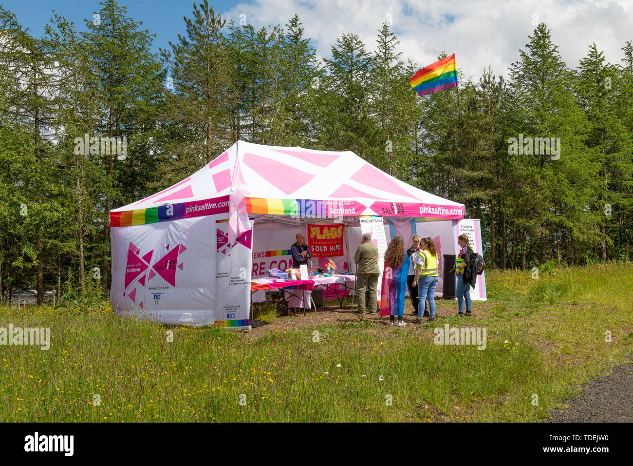East Kilbride holds its first ever Gay Pride event in the K Woodlands outdoor area near Hairmyres. The event known as K Pride is billed a family and autism friendly event. The day coincides with the 50th anniversary of the Stonewall uprising Stock Photo