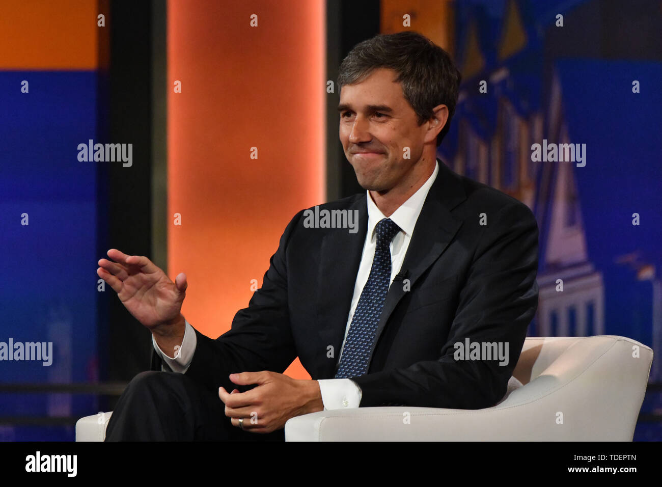 Charleston, USA. 15th June, 2019. Democratic presidential hopeful Beto O’Rourke is interviewed by moderator Soledad O'Brien during the Black Economic Alliance Presidential Forum June 15, 2019 in Charleston, South Carolina. Credit: Planetpix/Alamy Live News Stock Photo