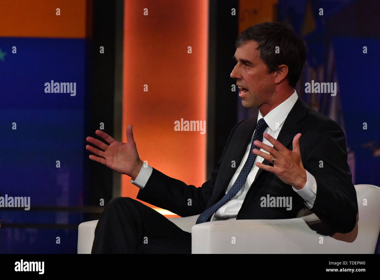 Charleston, USA. 15th June, 2019. Democratic presidential hopeful Beto O’Rourke is interviewed by moderator Soledad O'Brien during the Black Economic Alliance Presidential Forum June 15, 2019 in Charleston, South Carolina. Credit: Planetpix/Alamy Live News Stock Photo