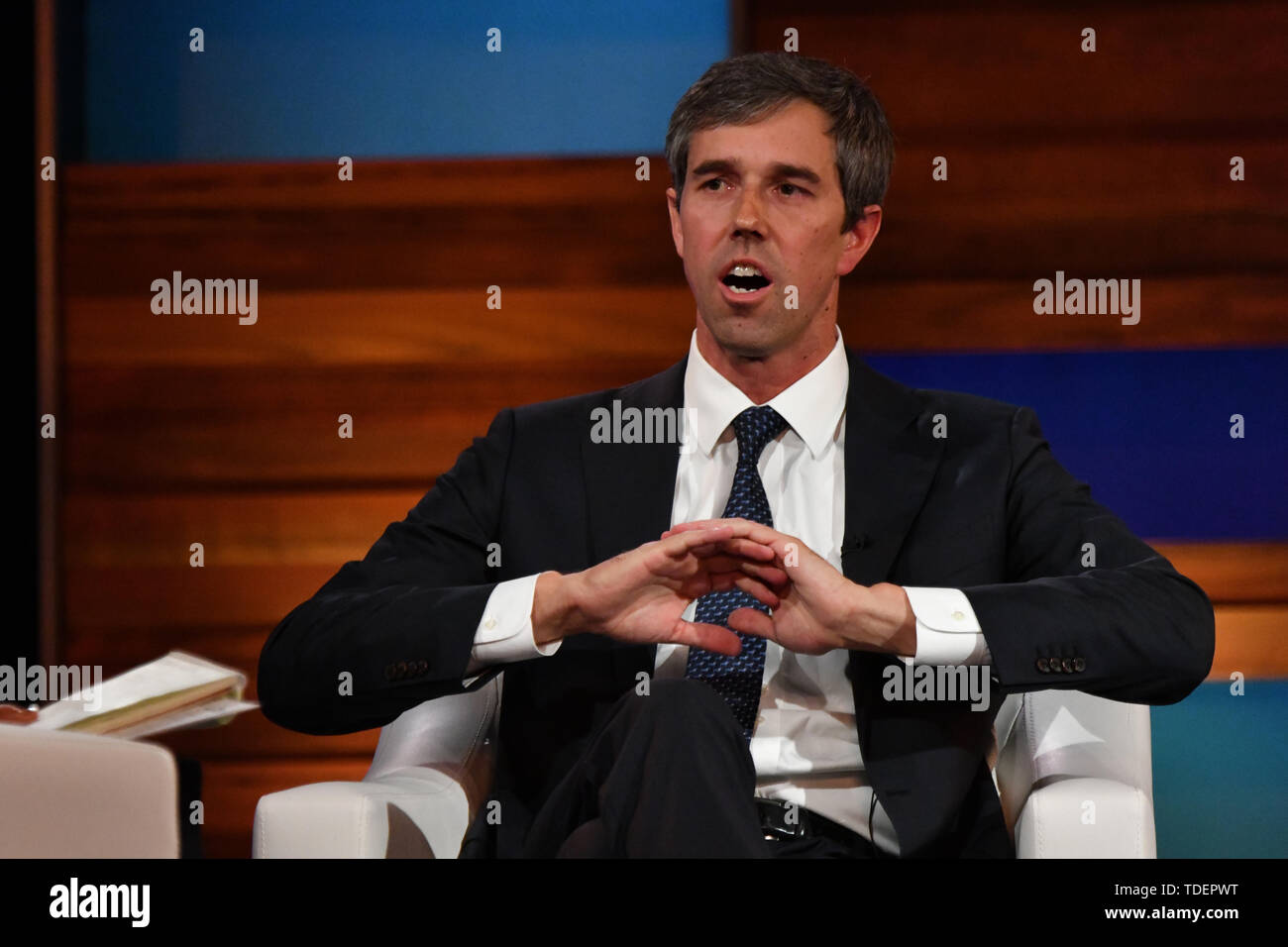 Charleston, USA. 15th June, 2019. Democratic presidential hopeful Beto O’Rourke is interviewed by moderator Soledad O'Brien during the Black Economic Alliance Presidential Forum June 15, 2019 in Charleston, South Carolina. Credit: Planetpix/Alamy Live News Stock Photo