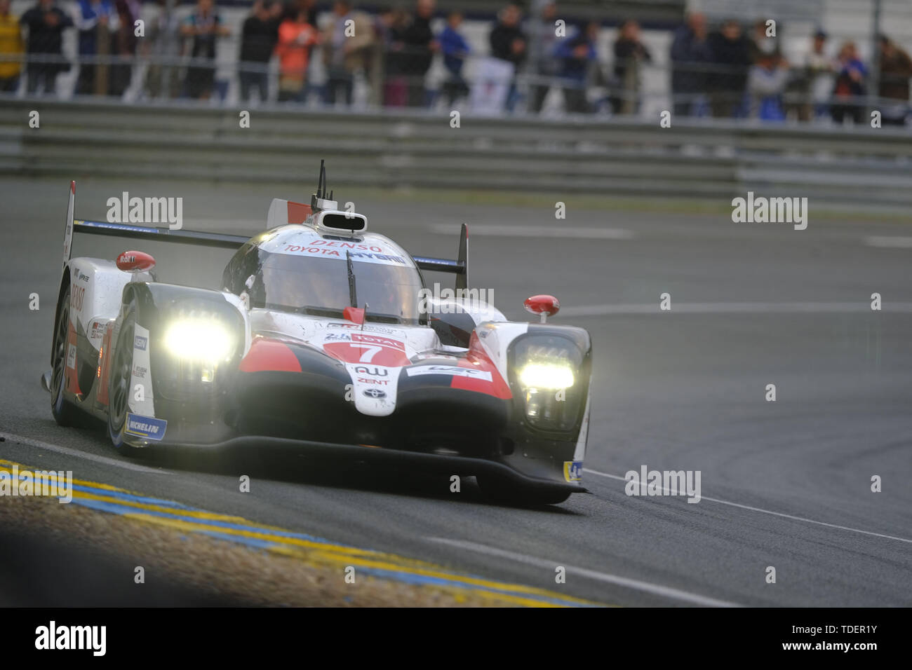 Le Mans, Sarthe, France. 15th June, 2019. Toyota Gazoo Racing Toyota TS050 Hybrid rider KAMUI KOBAYASHI (JPN) in action during the 87th edition of the 24 hours of Le Mans the last round of the FIA World Endurance Championship at the Sarthe circuit at Le Mans - France Credit: Pierre Stevenin/ZUMA Wire/Alamy Live News Stock Photo