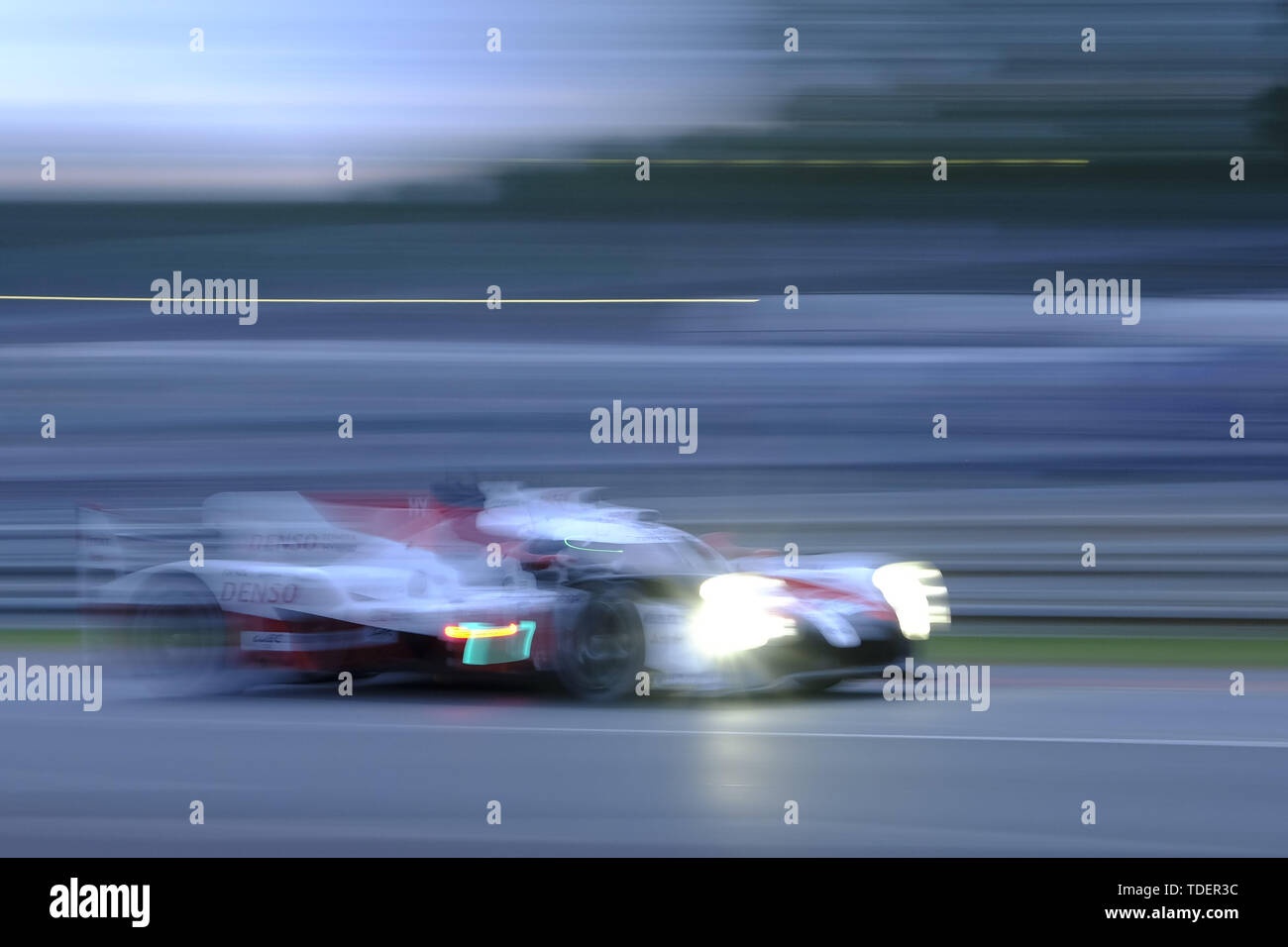 Le Mans, Sarthe, France. 15th June, 2019. Toyota Gazoo Racing Toyota TS050 Hybrid rider KAMUI KOBAYASHI (JPN) in action during the 87th edition of the 24 hours of Le Mans the last round of the FIA World Endurance Championship at the Sarthe circuit at Le Mans - France Credit: Pierre Stevenin/ZUMA Wire/Alamy Live News Stock Photo