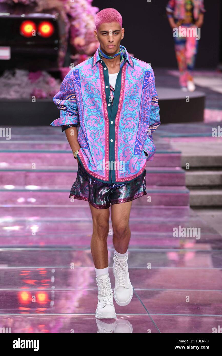 Milan, Italy. 15th June, 2019. Milan Fashion Week Men's Fashion spring  summer 2020. Versace fashion show In the Photo: Model Credit: Independent  Photo Agency/Alamy Live News Stock Photo - Alamy