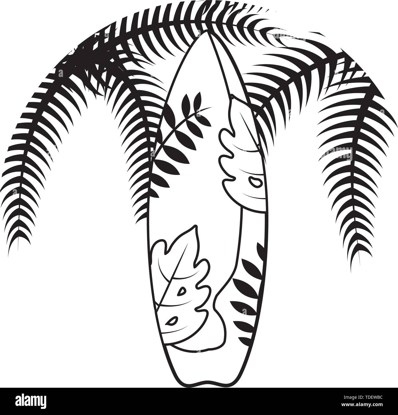 surfboard with tropical palm vector illustration design Stock Vector ...