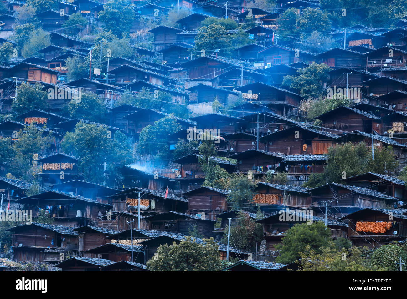 The residence of Lisu nationality in Tongle Village, Vexi Lisu Autonomous County, Diqing Tibetan Autonomous Prefecture, Yunnan Province. Stock Photo