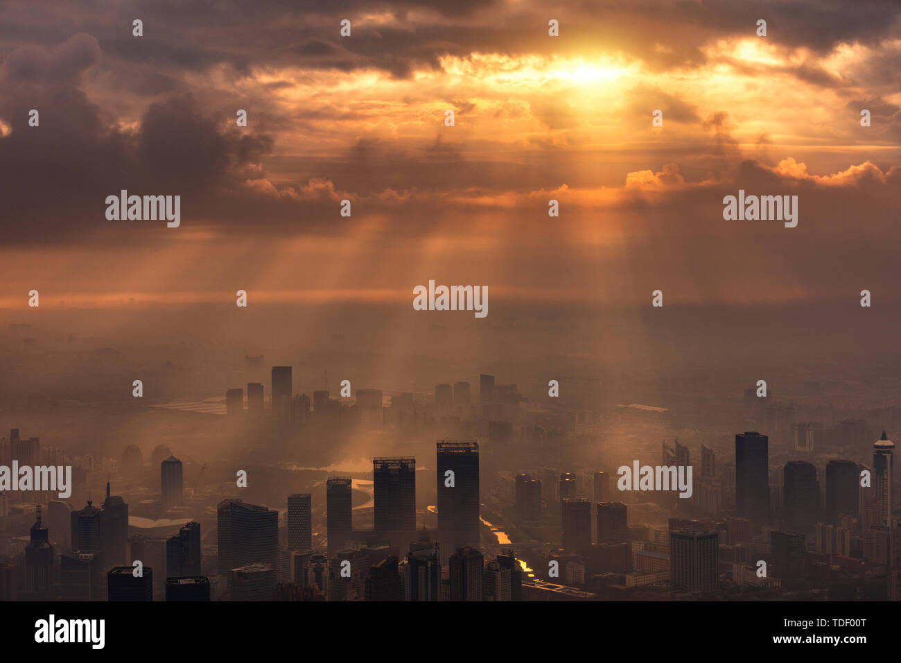 Silhouette of shanghai skyline at sunset hi-res stock photography and ...