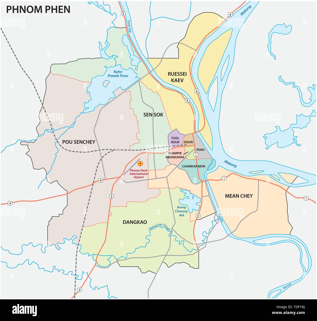 Map Of Phnom Penh Hi Res Stock Photography And Images Alamy Administrative And Road Map Of The Cambodian Capital Phnom Phen TDF1RJ