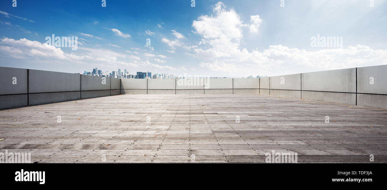 Empty brick floor in cloudsky Stock Photo
