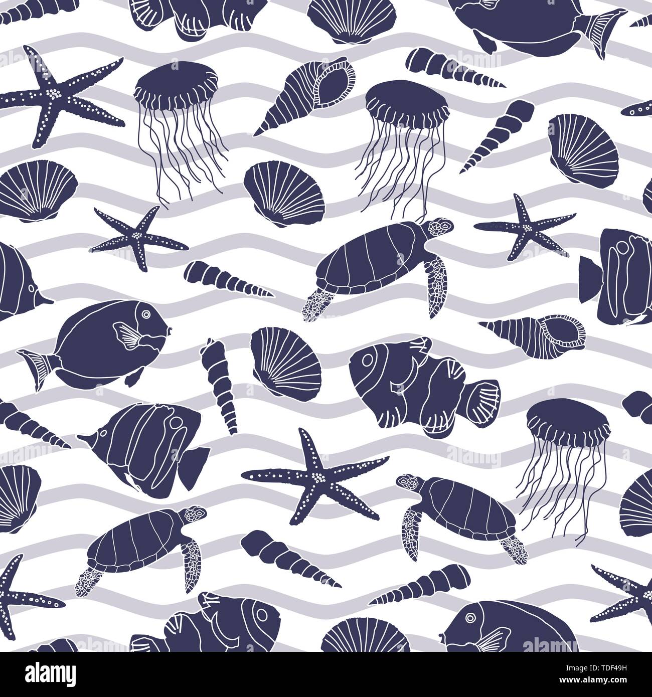 Cute hand drawn sea life seamless pattern background Stock Vector Image ...
