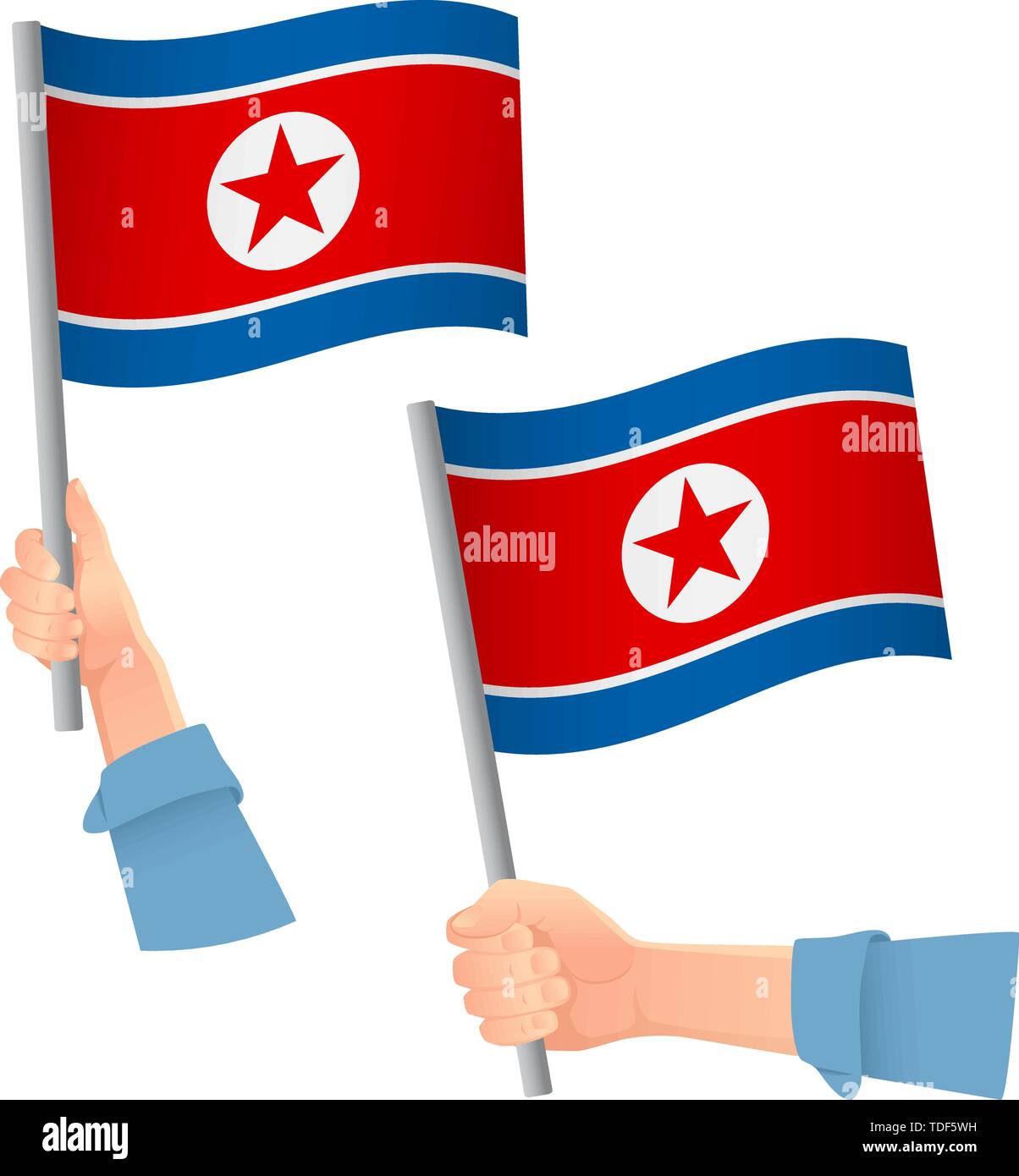 North Korea flag in hand. Patriotic background. National flag of North ...