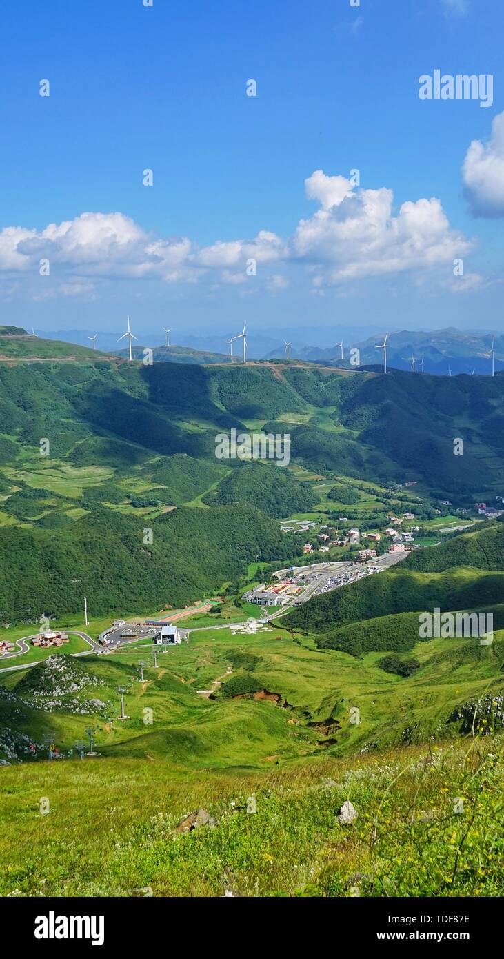 Asirisi Heavenly Flower Sea Scenic Area, also known as Big Leek Ping, is located in Xingfa Miao Yi Hui Township in the southern part of Hezhang County, Bijie City, Guizhou Province. It is 30 kilometers from the county town and an area of 30 square kilometers. It is the only wild leek flower reserve in the country. Stock Photo