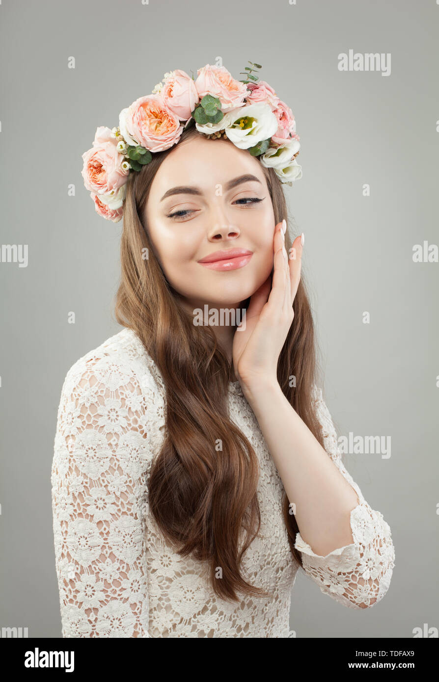 Beautiful Model Woman With Clear Skin Curly Hairstyle And