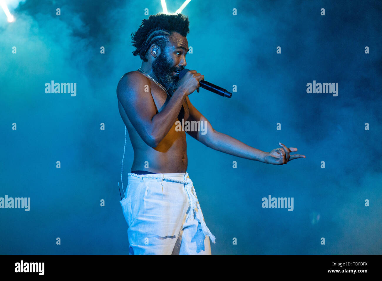 June 14, 2019 - Manchester, Tennessee, U.S - CHILDISH GAMBINO (DONALD GLOVER JR.) during the Bonnaroo Music + Arts Festival in Manchester, Tennessee (Credit Image: © Daniel DeSlover/ZUMA Wire) Stock Photo