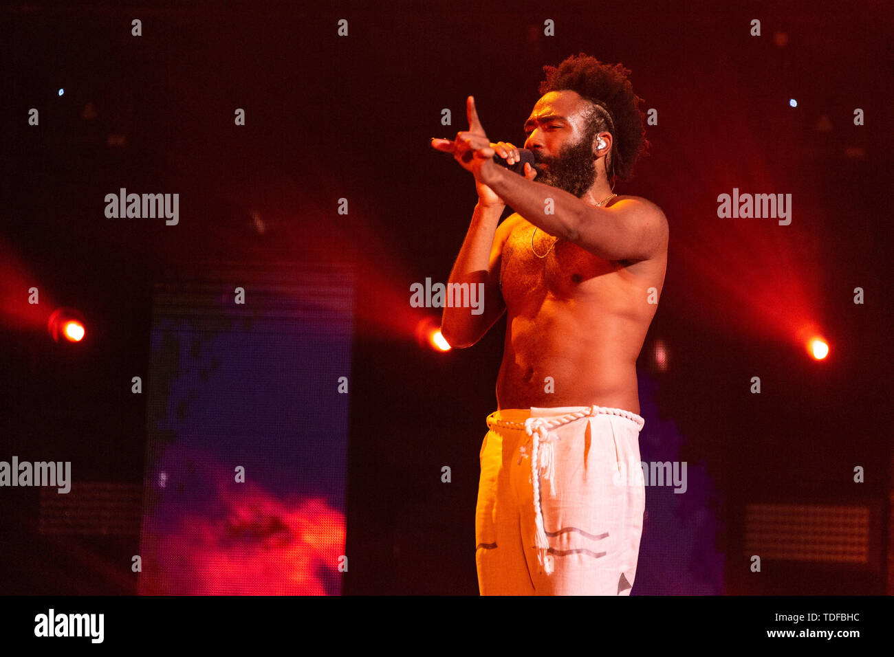 June 14, 2019 - Manchester, Tennessee, U.S - CHILDISH GAMBINO (DONALD GLOVER JR.) during the Bonnaroo Music + Arts Festival in Manchester, Tennessee (Credit Image: © Daniel DeSlover/ZUMA Wire) Stock Photo