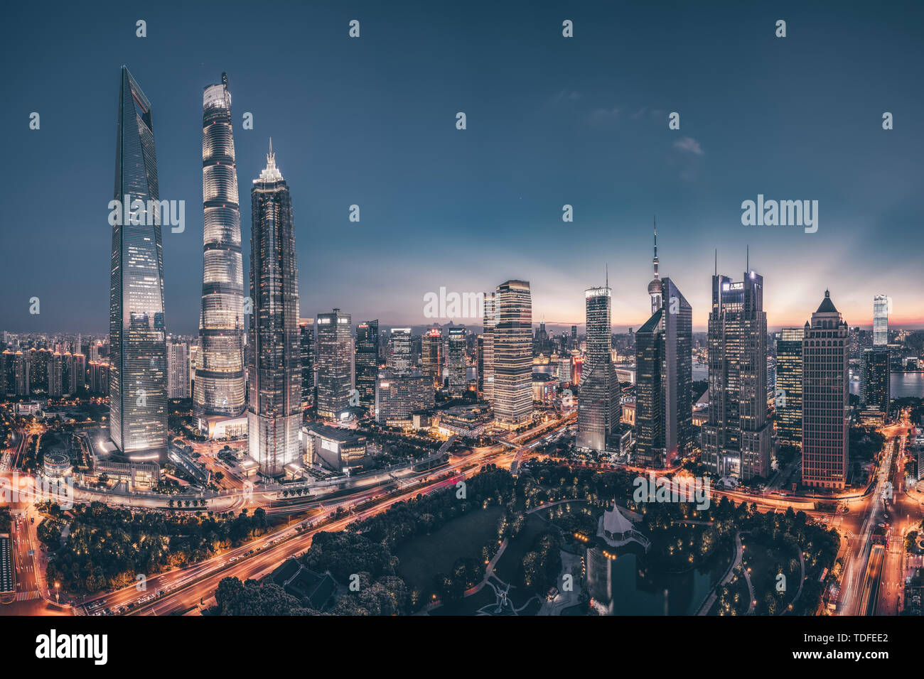 Lujiazui three-piece set of global economic and financial center, Jinmao Building, Shanghai Center Stock Photo