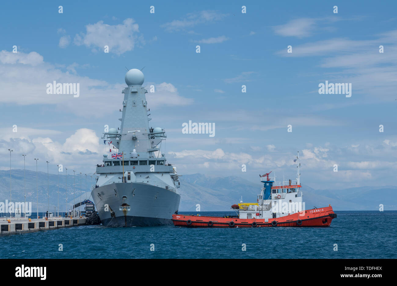 Royal Navy Destroyer HMS Duncan berthed in Corfu Stock Photo
