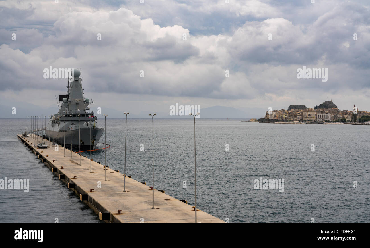 Royal Navy Destroyer HMS Duncan berthed in Corfu Stock Photo