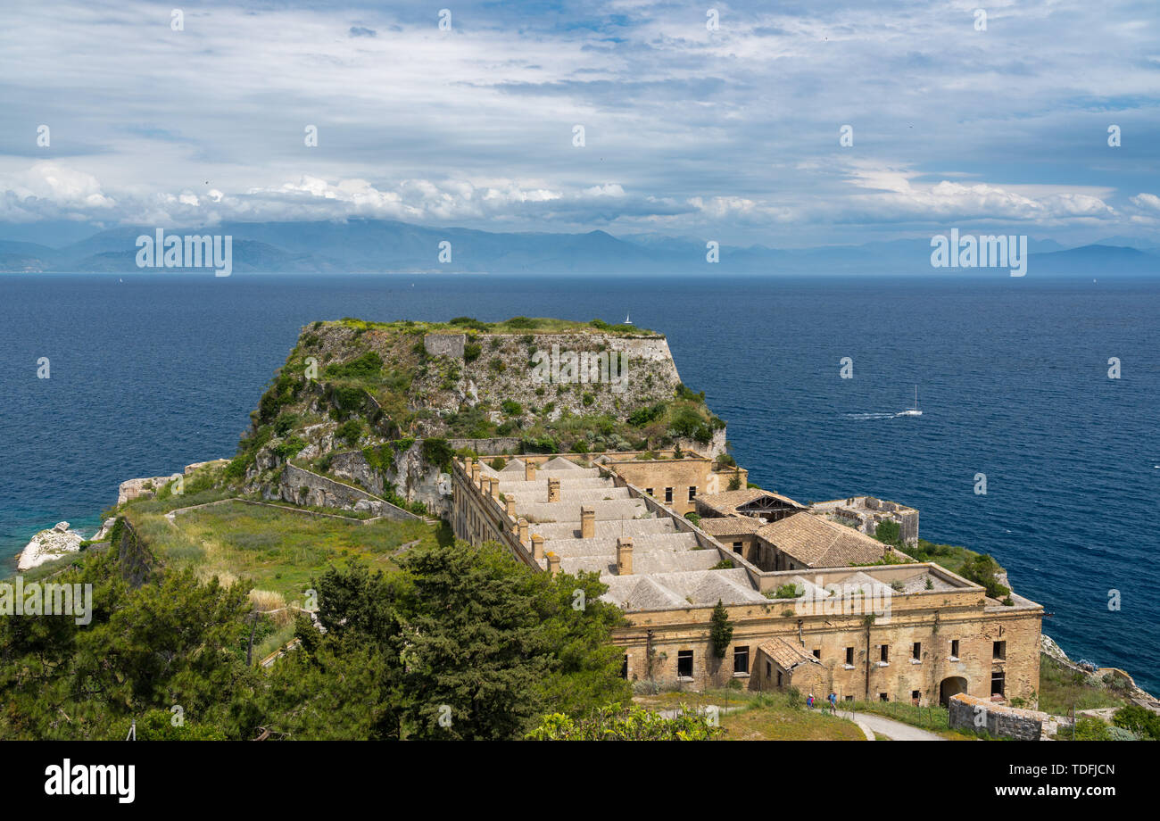 Old Fortress of Corfu on promontory by old town Stock Photo