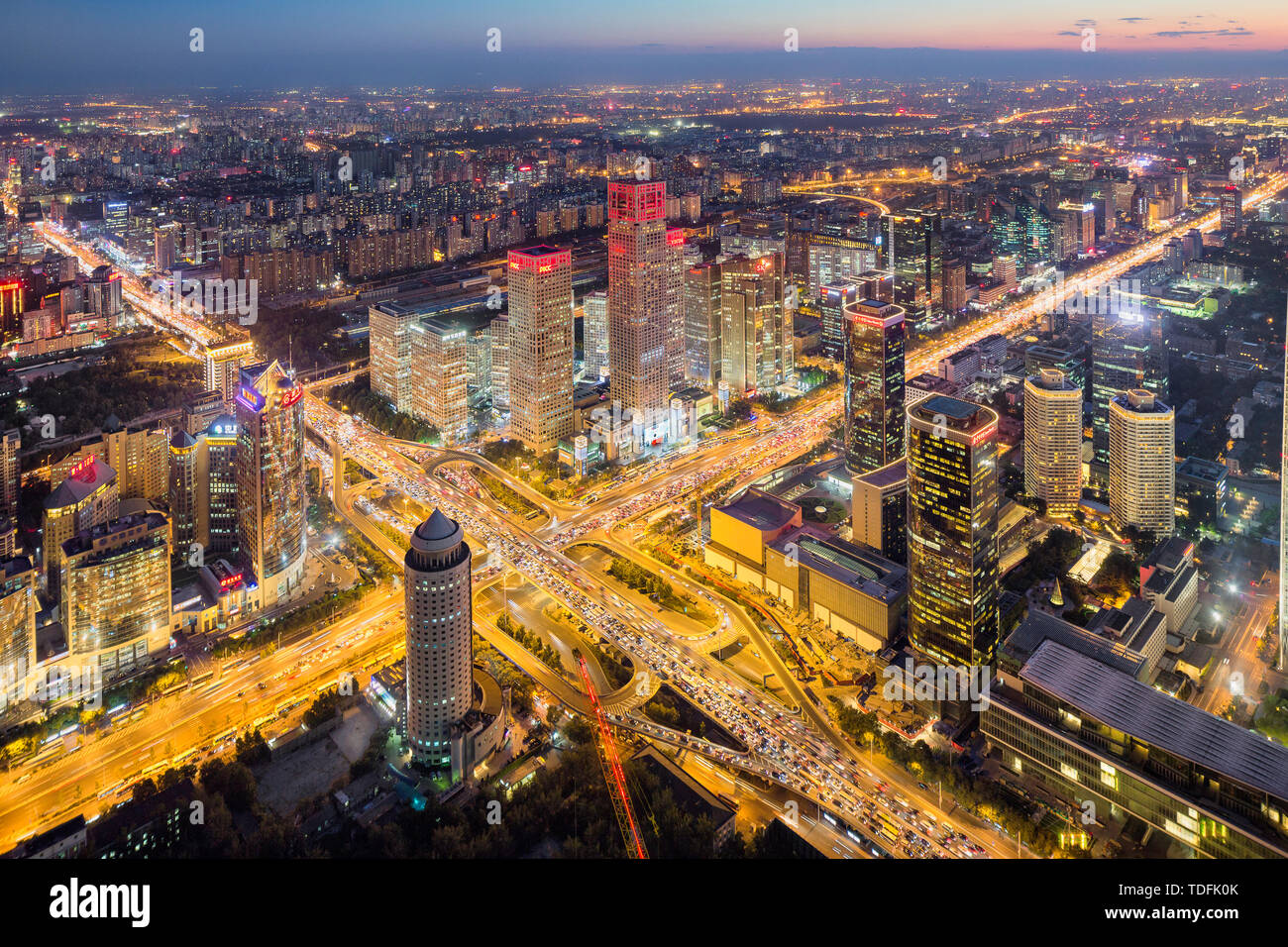 Beijing International Night Scene, photographed at the top of the tallest China in Beijing Stock Photo