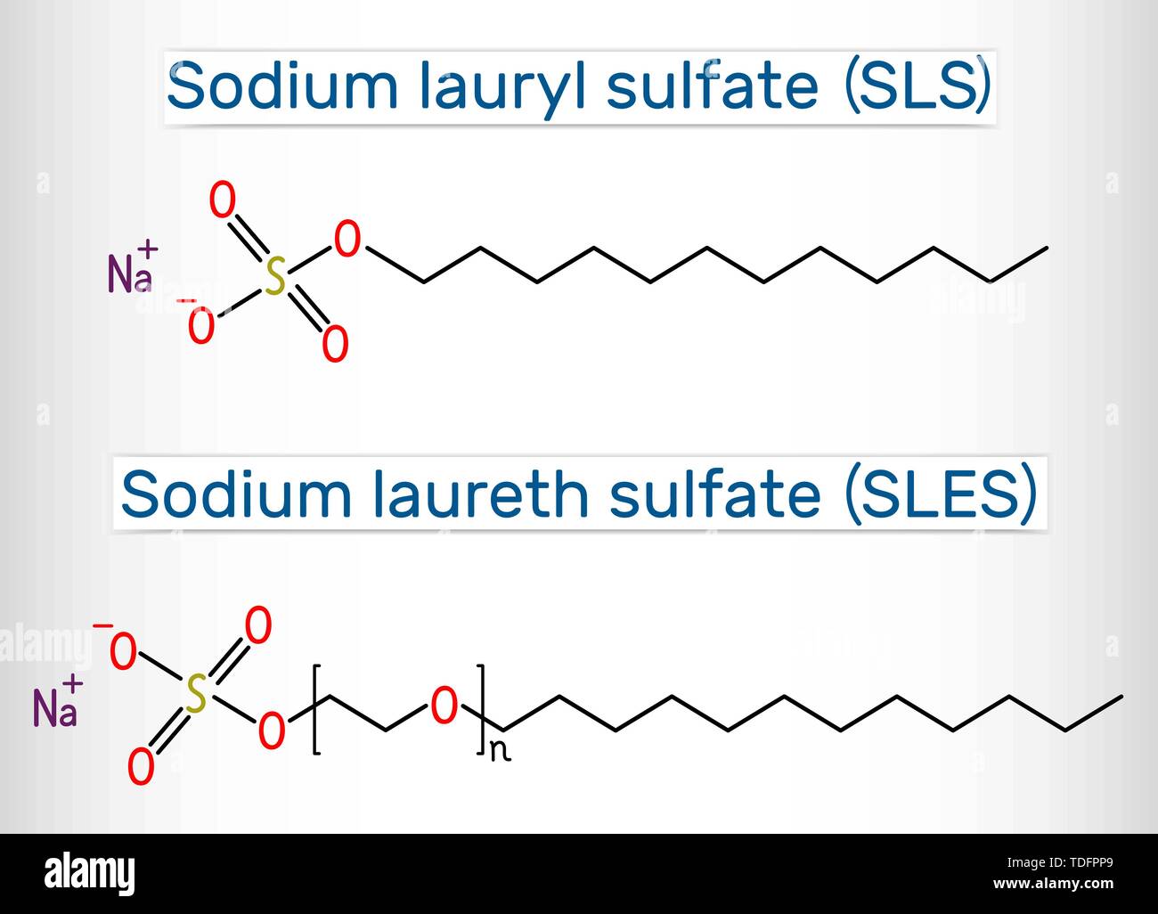 Sodium dodecyl sulfate SDS , sodium lauryl sulfate SLS molecule. It is an  anionic surfactant used in cleaning and hygiene products. Structural  chemica Stock Vector Image & Art - Alamy