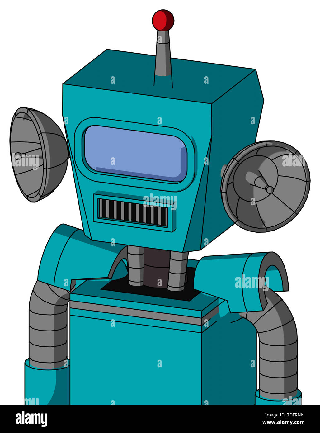 Portrait style blue robot with box head and square mouth and large blue ...
