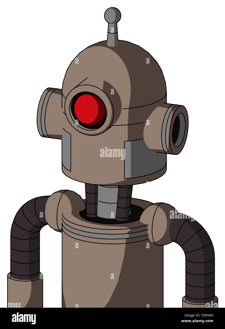 Portrait style gray robot with dome head and cyclops eye and single