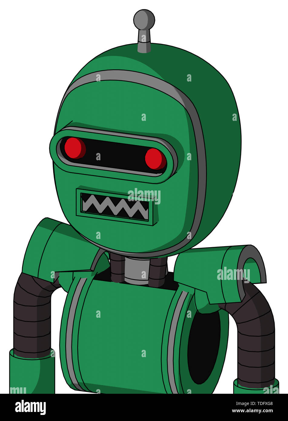 Portrait style green automaton with bubble head and square mouth and